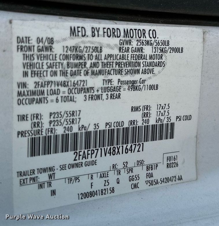 image for item JT9273 2008 Ford Crown Victoria Police Interceptor