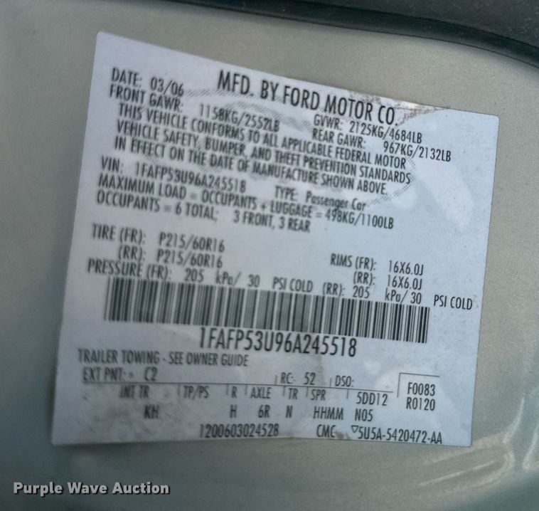 image for item JT9275 2006 Ford Taurus