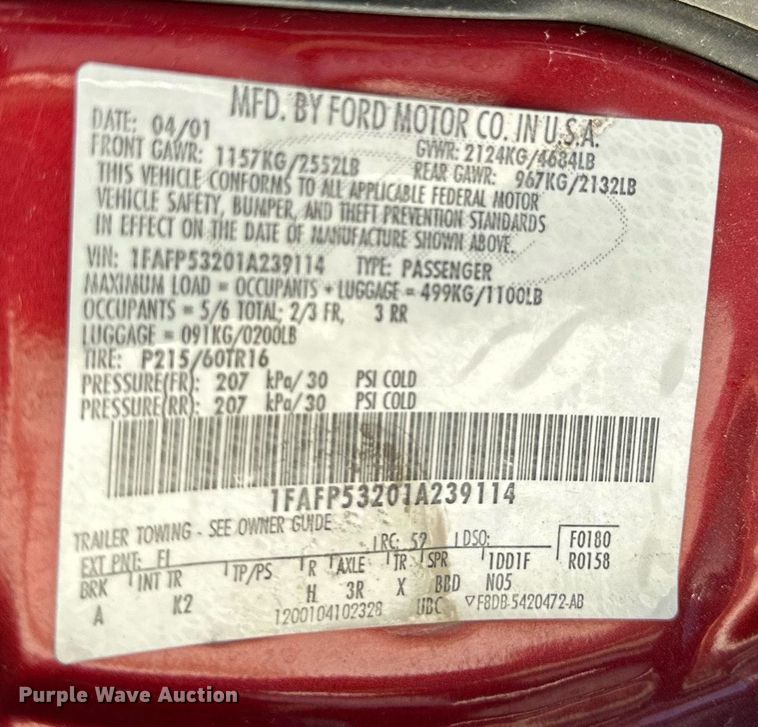 image for item JT9283 2001 Ford Taurus