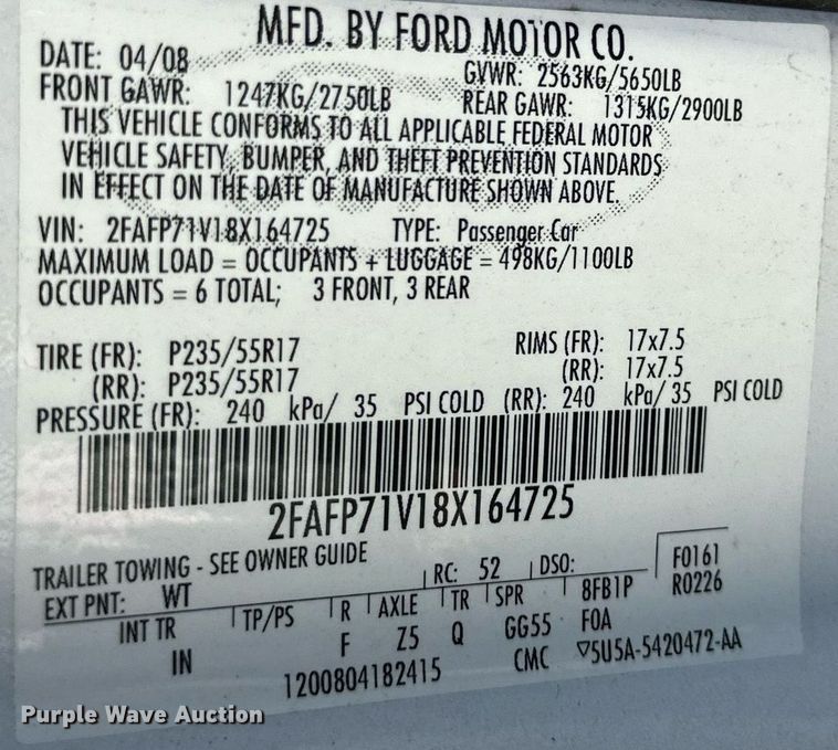 image for item JT9286 2008 Ford Crown Victoria Police Interceptor