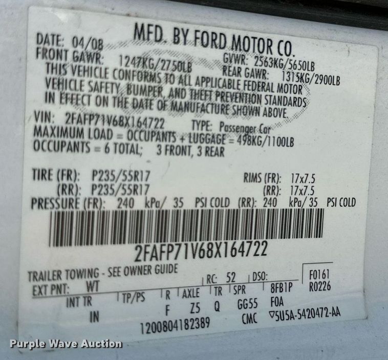 image for item JT9288 2008 Ford Crown Victoria Police Interceptor