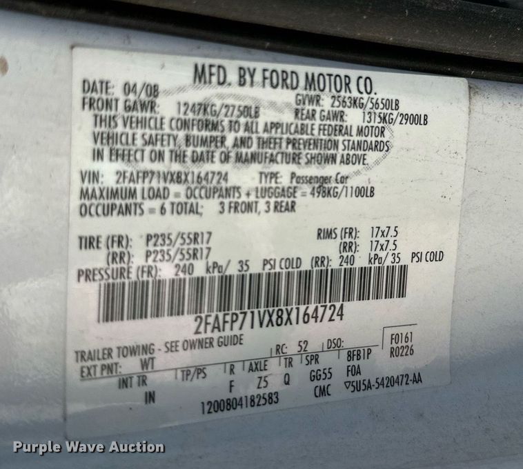 image for item JT9292 2008 Ford Crown Victoria Police Interceptor