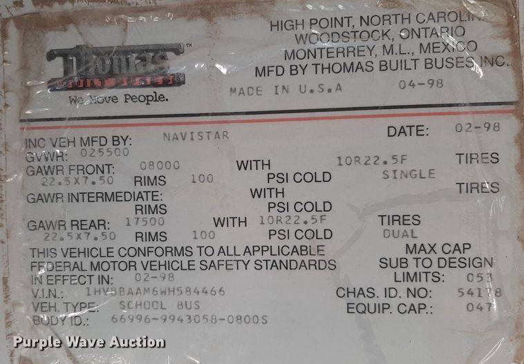 image for item KD9104 1998 International  school bus