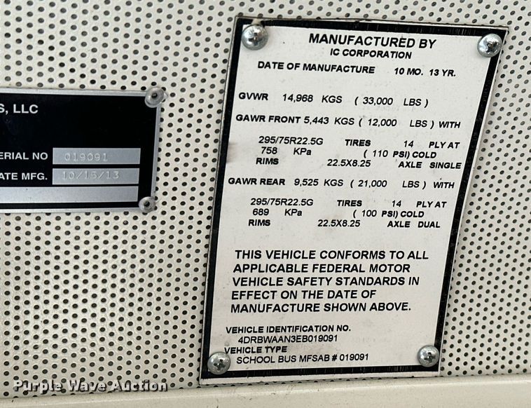 image for item KT9229 2014 International PB30500  school bus