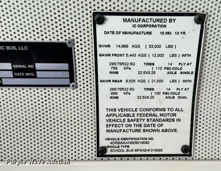 image for item KT9230 2014 International PB30500  school bus