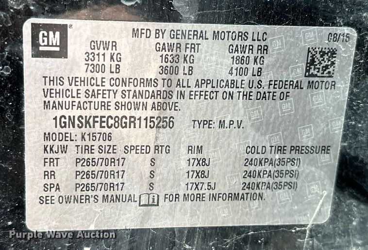 image for item KT9253 2016 Chevrolet Tahoe  SUV