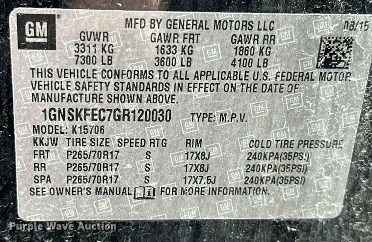 image for item KT9254 2016 Chevrolet Tahoe  SUV