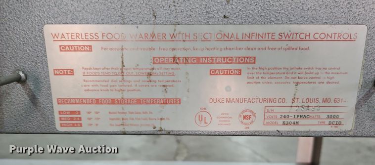 image for item LB9580 Duke E304M  food warming station