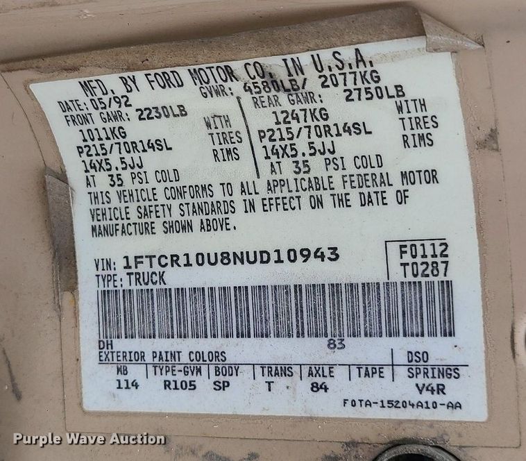 image for item MG9694 1992 Ford Ranger  pickup truck