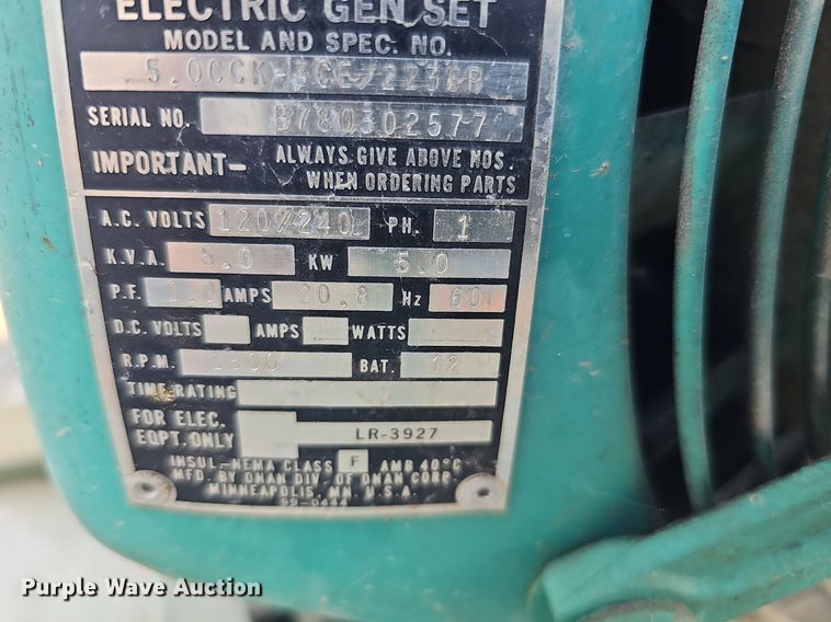 image for item MH9455 Onan 5.0CCK-3CE  generator