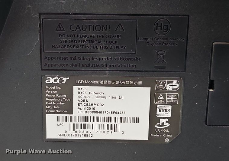 image for item MH9459 Acer B193  computer monitor