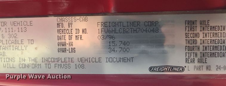 image for item MJ9466 1996 Freightliner FL70  fire truck