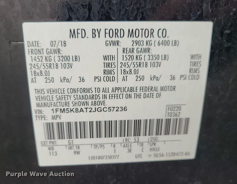 image for item MJ9471 2018 Ford Explorer Police Interceptor  SUV