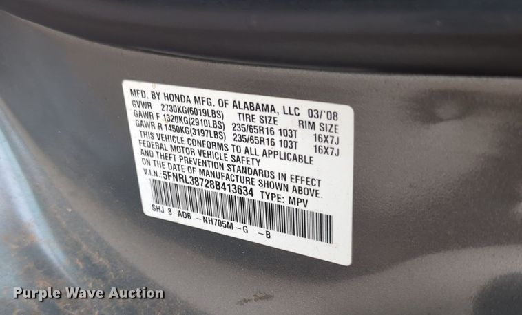 image for item MX9438 2008 Honda Odyssey  van