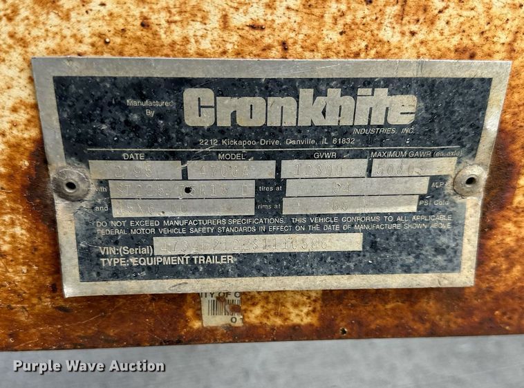 image for item NL9113 1995 Cronkhite 4700A utility trailer