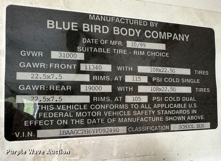 image for item NM9364 2000 Blue Bird  TC2000  school bus