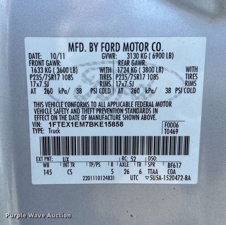 image for item NQ9506 2011 Ford F150  SuperCab pickup truck