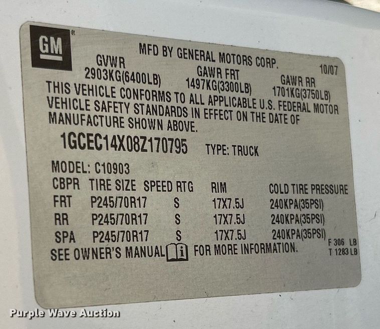image for item NQ9995 2008 Chevrolet Silverado 1500  pickup truck