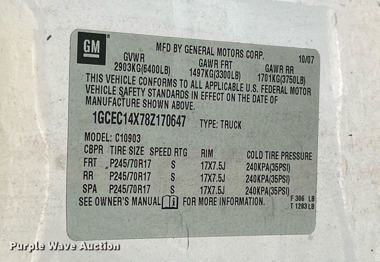 image for item NQ9996 2008 Chevrolet Silverado 1500  pickup truck