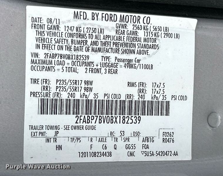 image for item NR9292 2011 Ford Crown Victoria  Police Interceptor