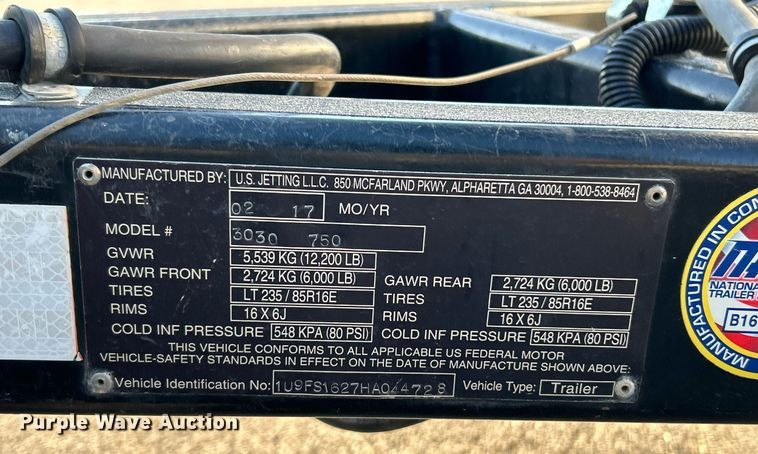 image for item NR9309 2016 Vactor Ramjet  sewer jetter trailer