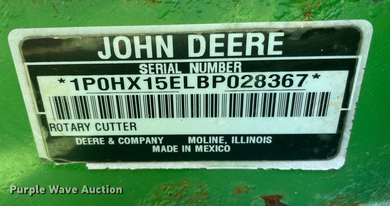 image for item NY9920 John Deere HX15  batwing rotary mower