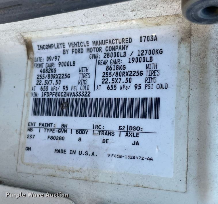 image for item NY9953 1998 Ford F800  dump truck