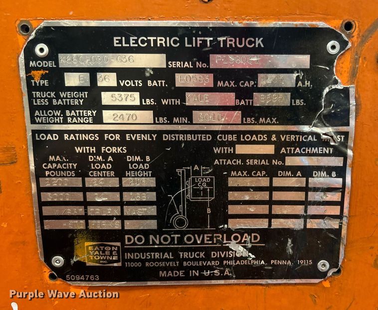 image for item DJ6420 2016 Yale K66C030G36  forklift