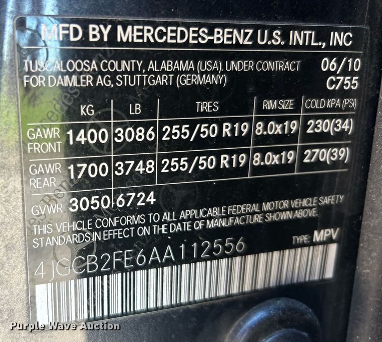 image for item DJ6433 2010 Mercedes Benz R350