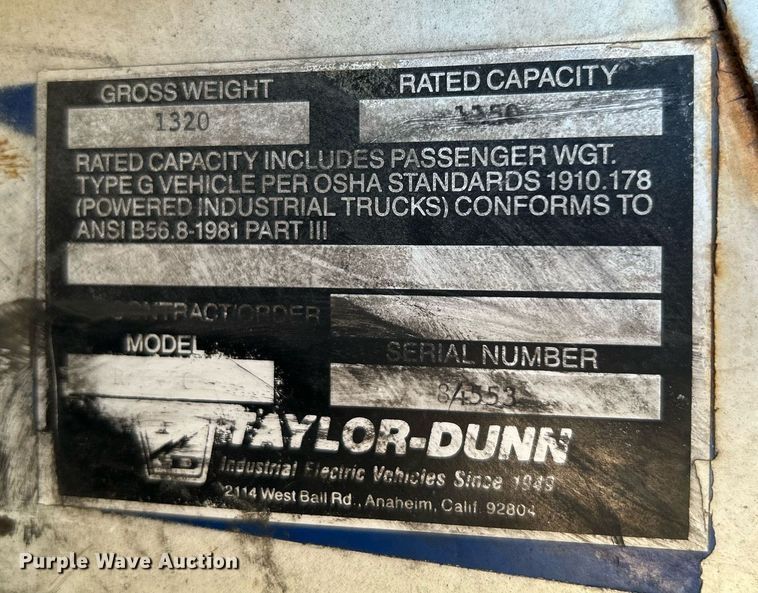 image for item DJ6440 Taylor Dunn  utility vehicle