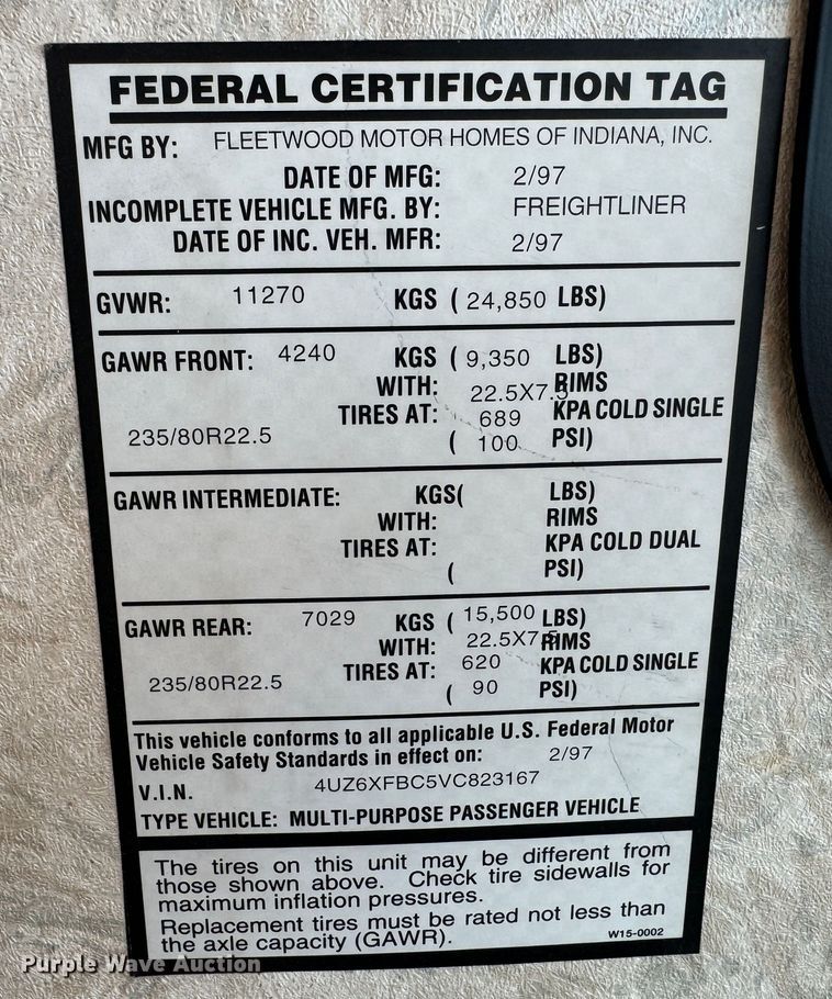 image for item DK2572 1997 Fleetwood Discovery  RV