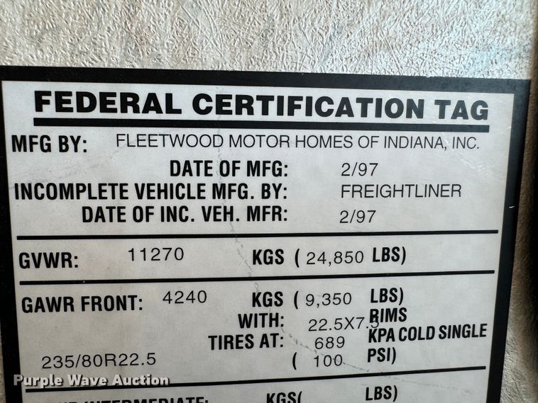 image for item DK2572 1997 Fleetwood Discovery  RV