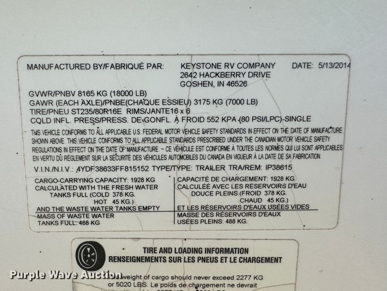 image for item DK2574 2015 Impact IP386  toy hauler camper