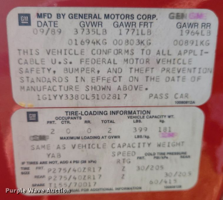 image for item DK4100 1990 Chevrolet Corvette  convertible