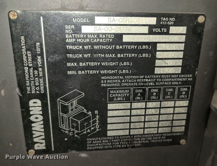 image for item DK4131 Raymond SA-CSR30T  forklift