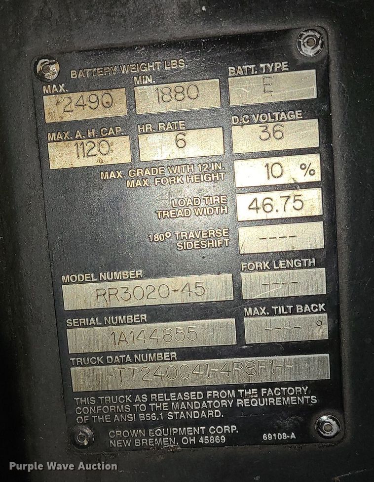 image for item DK4132 1994 Crown RR3020-45  forklift