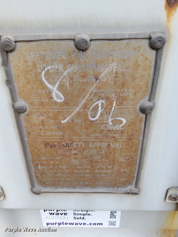 image for item DP0210 2006 CIMC NL40H-083A  shipping container