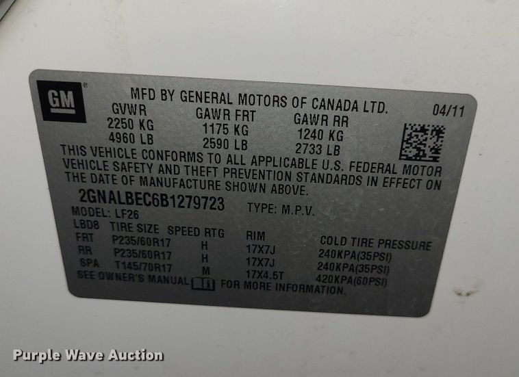 image for item DR5870 2011 Chevy Equinox  SUV