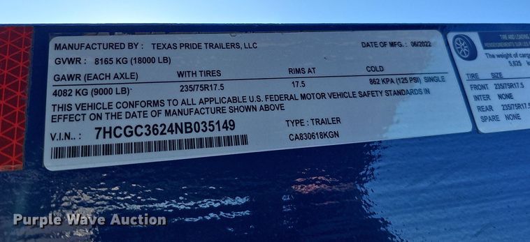 image for item DS5682 2022 Texas Pride  equipment trailer