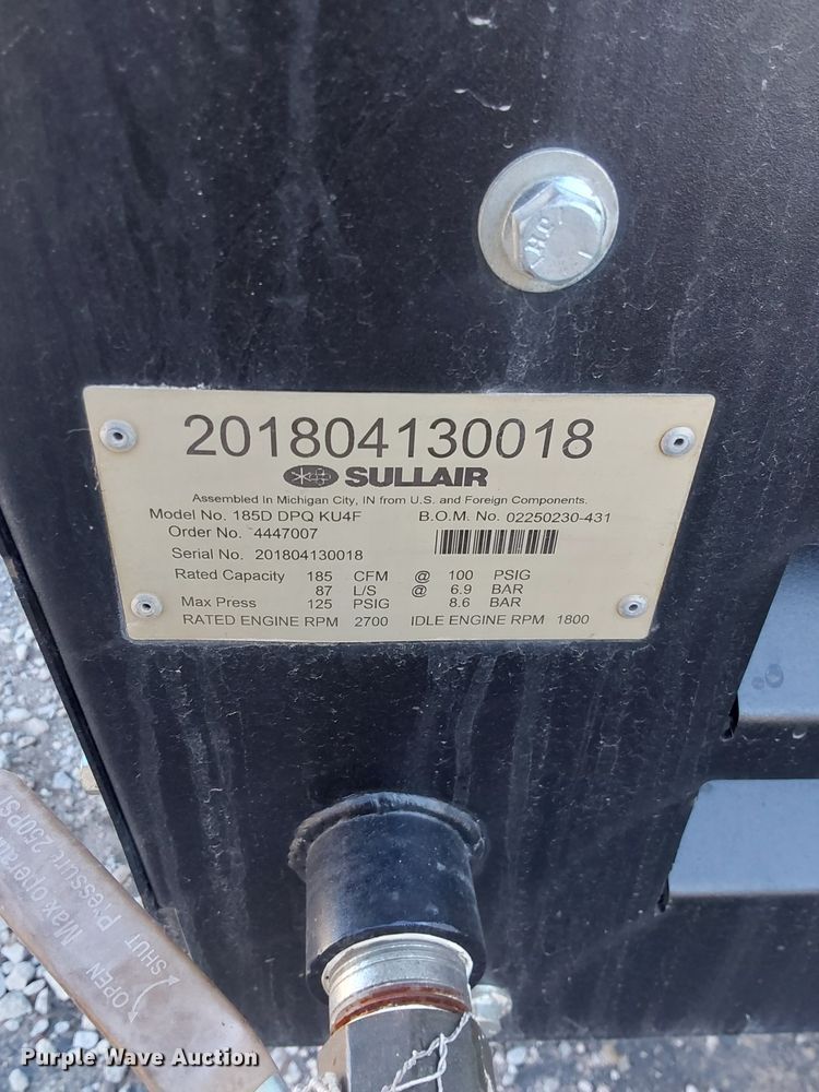 image for item DS5683 2018 Sullair 185D DPQ KU4F  air compressor