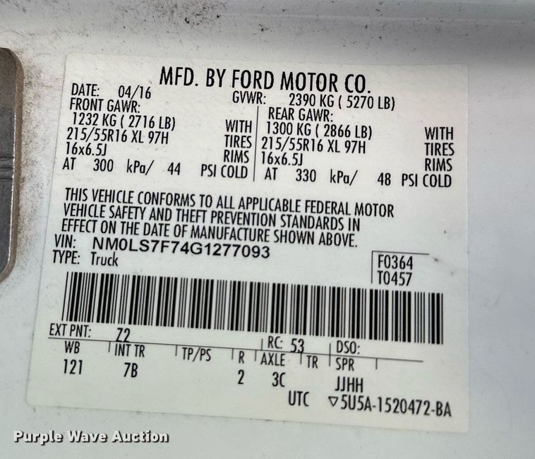 image for item DW2882 2016 Ford Transit Connect XLT  van