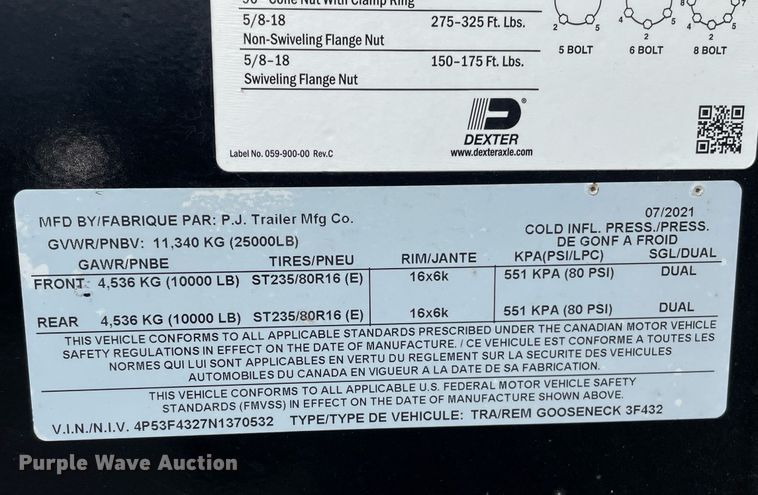 image for item GG9777 2022 PJ 3F432  equipment trailer