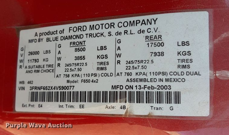 image for item KD9067 2004 Ford F650 Super Duty  drilling rig truck