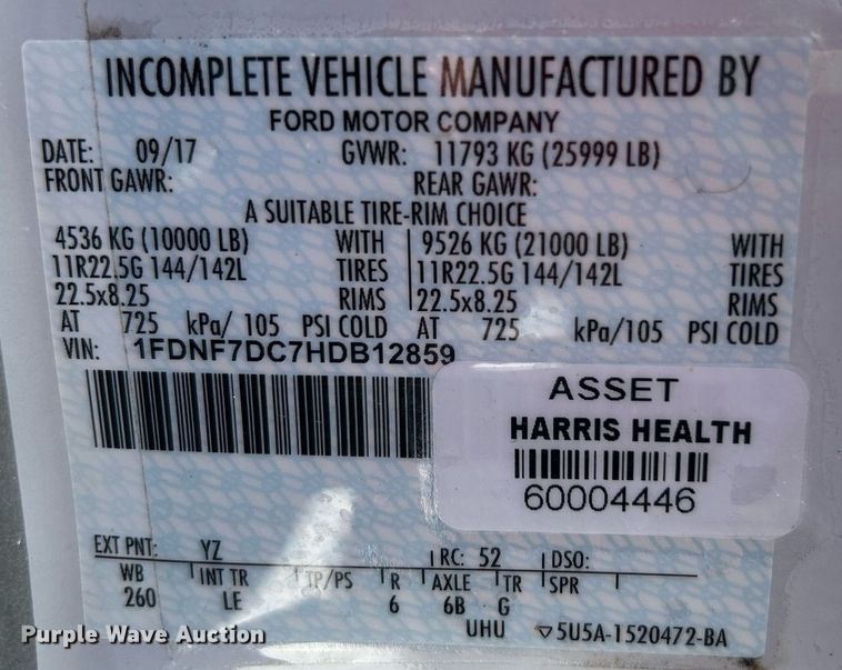 image for item KH9543 2017 Ford F750 Super Duty  truck cab and chassis