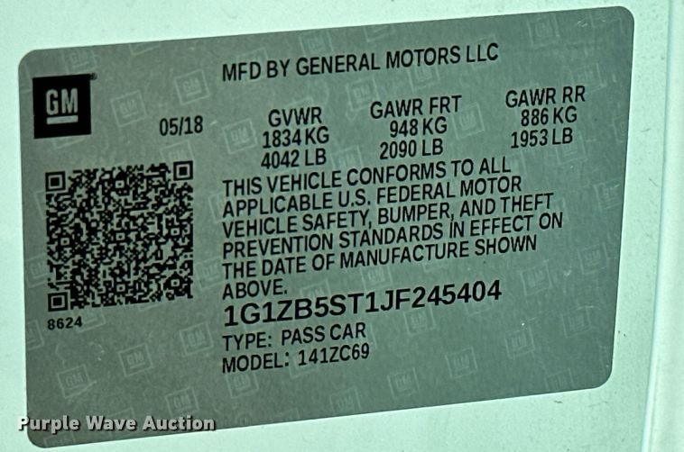 image for item KT9247 2018 Chevrolet Malibu