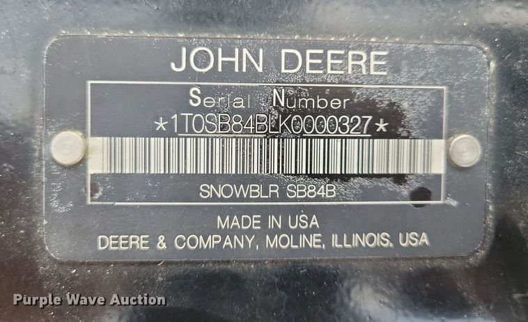image for item LO9873 John Deere SB84H  skid steer snow blower