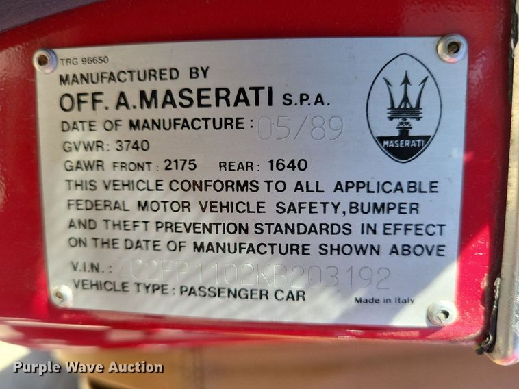image for item LO9900 1989 Chrysler Maserati  convertible