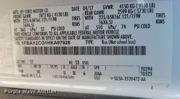 image for item LO9957 2017 Ford Transit 350  van