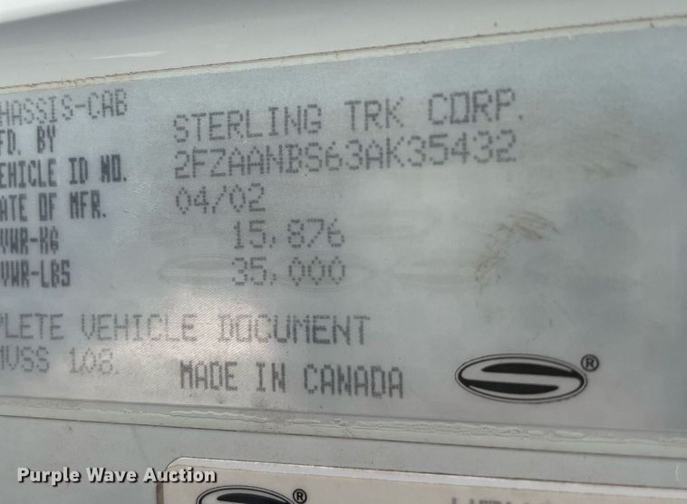 image for item LV9109 2003 Sterling Acterra  sprayer truck