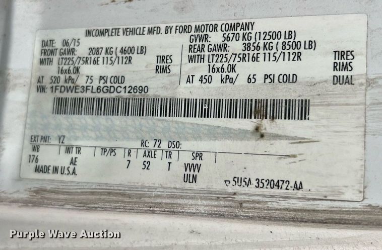 image for item MH9943 2016 Ford E350 Super Duty  box van